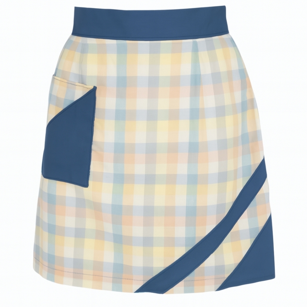 Vintage Pastel Plaid Apron with Blue Trim